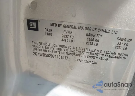 2007 Buick Lacrosse Cxl z USA, uszkodzony, nr VIN 2G4WD552971181017